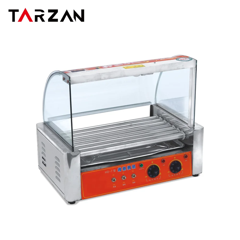 5/7 Rollers Commercial Electric Hot Dog Grill with glass  Hog Dog Steamer Machine of Catering Equipment sausage hot dog steamer details