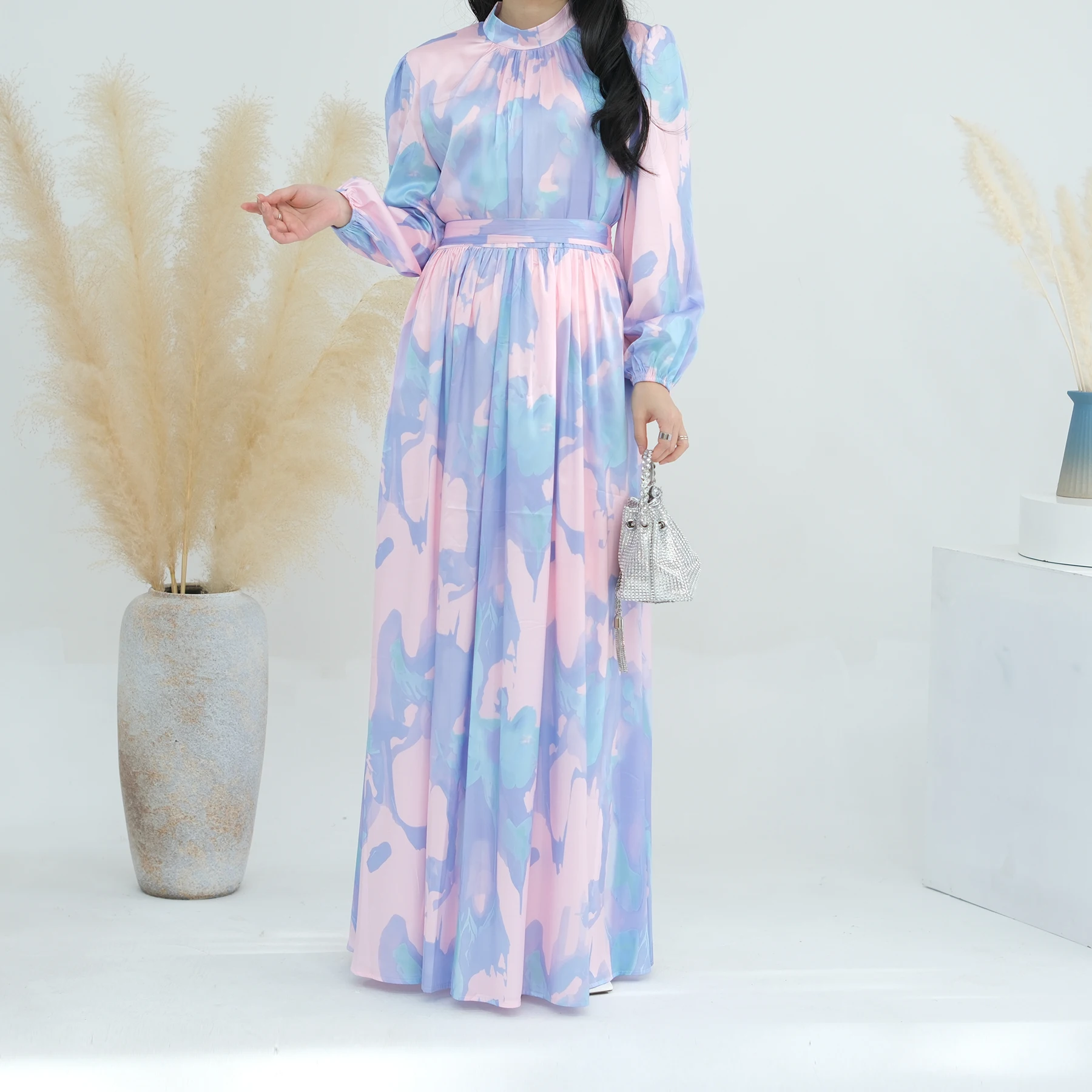 Islamic Clothing Modest Dresses Summer Polyester Floral Abaya For Women Long Sleeve Anti-shrink Quick Dry S-xxl