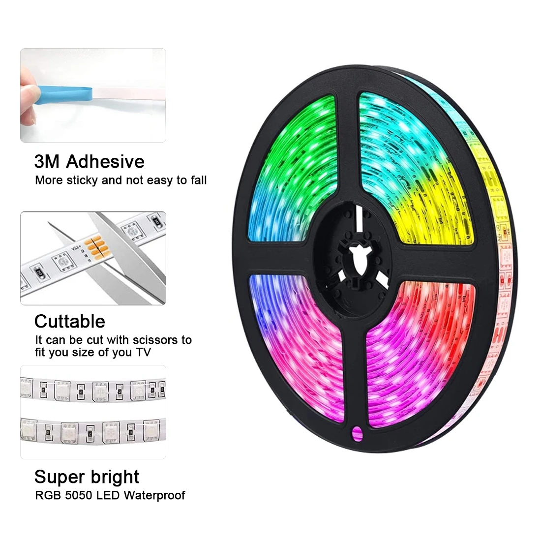 5M RGB LED Strip Light Kit - 300 LEDs, 44-Key Remote, IP65 Waterproof, 12V Power