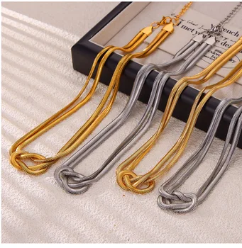 Best-Selling Titanium Steel Double Snake Chain Necklace Set with Short Choker Gold Plated Party Birthday Gift Jewelry Waterproof