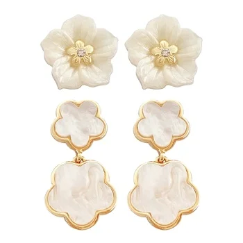 2025 Fashion Gold Plated Resin Moissanite Earrings Simple Style Drop Earrings for Women Hot Sale Floral Pattern Jewelry