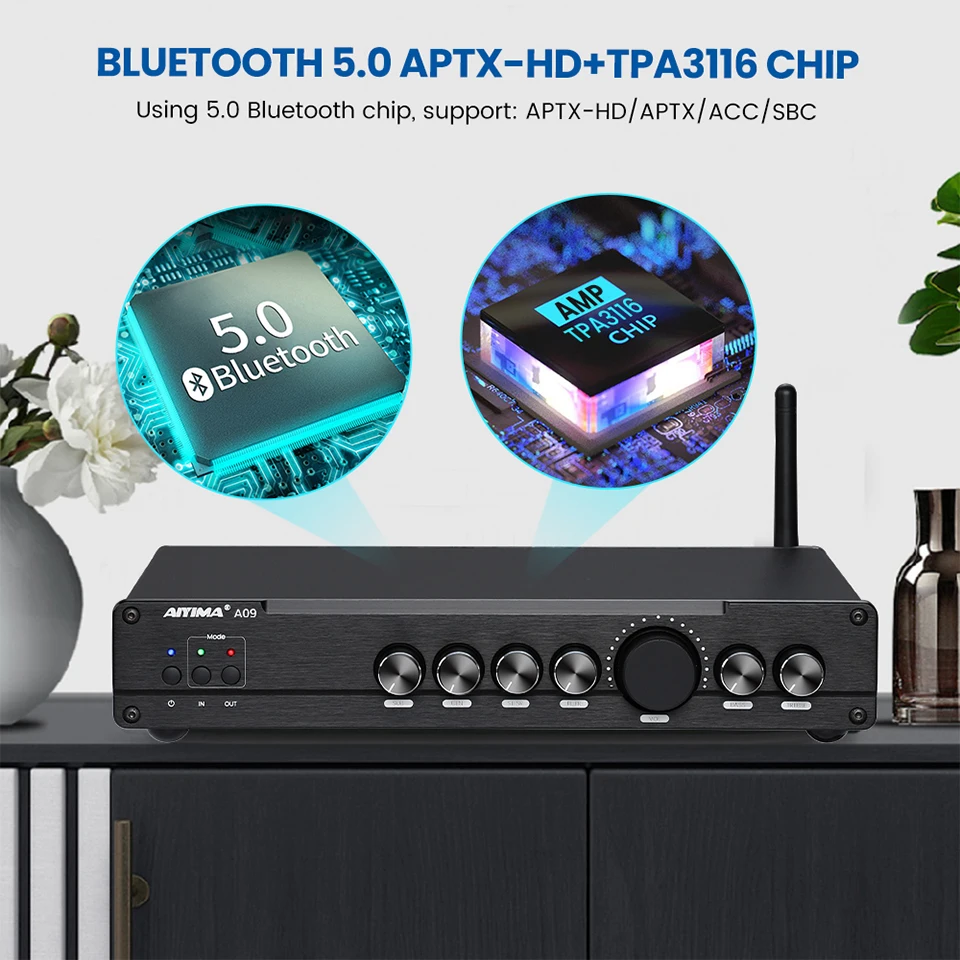 AIYIMA Upgrade A09 TPA3116 Power Amplifier HiFi Bluetooth 5.0 Subwoofer  Amplifier 5.1 Surround Amplificador Home Audio Amp 50Wx6 