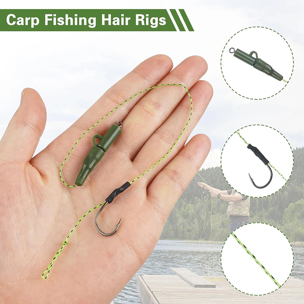 18Pcs Carp Fishing Hair Rigs Curved Barbed Carp Hook Anti-Tangle Swivel  Braided Thread Line Carp Fishing Rigs