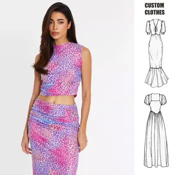 custom 2024 New hot sale elegant  dress for women two-piece dress sexy maxi dress ladies Multicoloured Leopard Print Mesh Top
