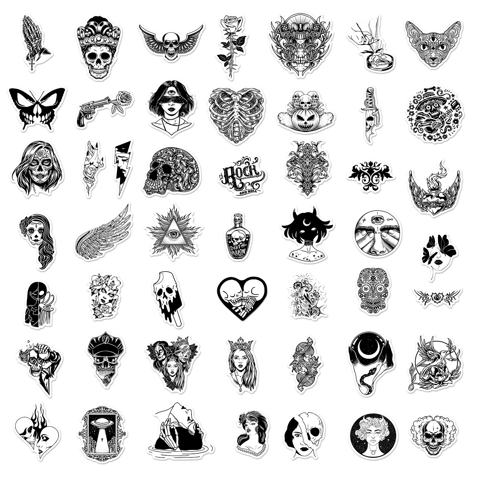 100pcs Black White Gothic Style Horror Skeleton Graffiti Stickers Diy Laptop Luggage Guitar 8444