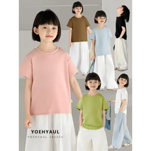YOEHYAUL CD1836 4-14T NO Logo Solid Big Girl Kids Drop Shoulder T-shirt Custom Kids Plain T Shirts for Girls 12 to 13 Years Old