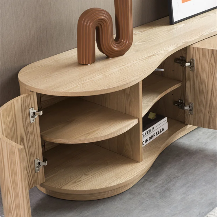 Japandi Luxury Wooden Living Room Center Table Tv Unit Ash Veneer Wood Custom Made