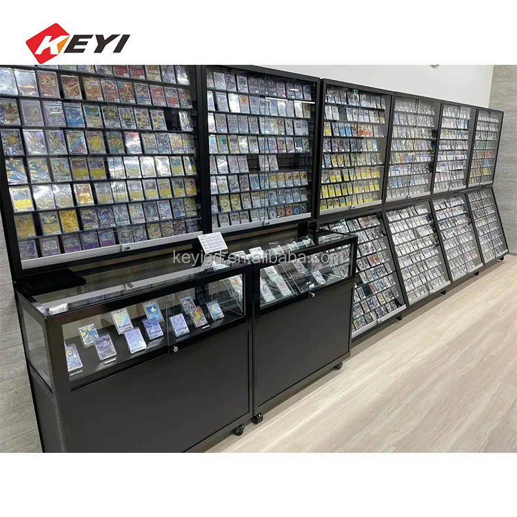 Custom PSAs Cards Display Case Acrylic Rails Removable with Lockable Door Baseball Cards TCG Various Cards Display Frame Stand