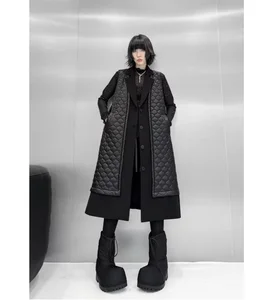 Bettergirl 2025 new Small niche design soft PU long suit collar cotton jacket vest