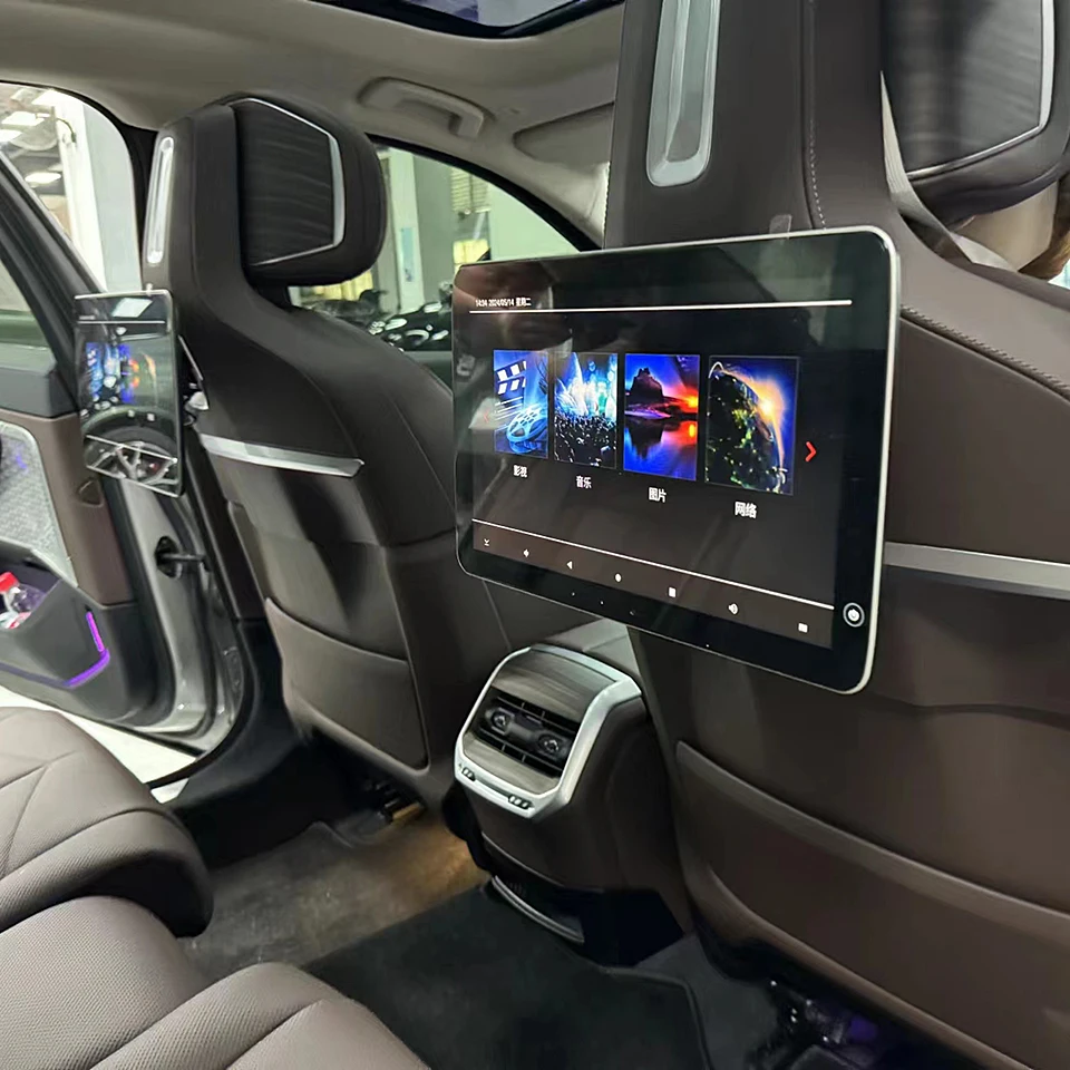 Android Headrest Video Player Rear Seat TV Screens for BMW X5 G05 X6 X7 23-24 Built-in Powers Socket Plug and Play Media Display