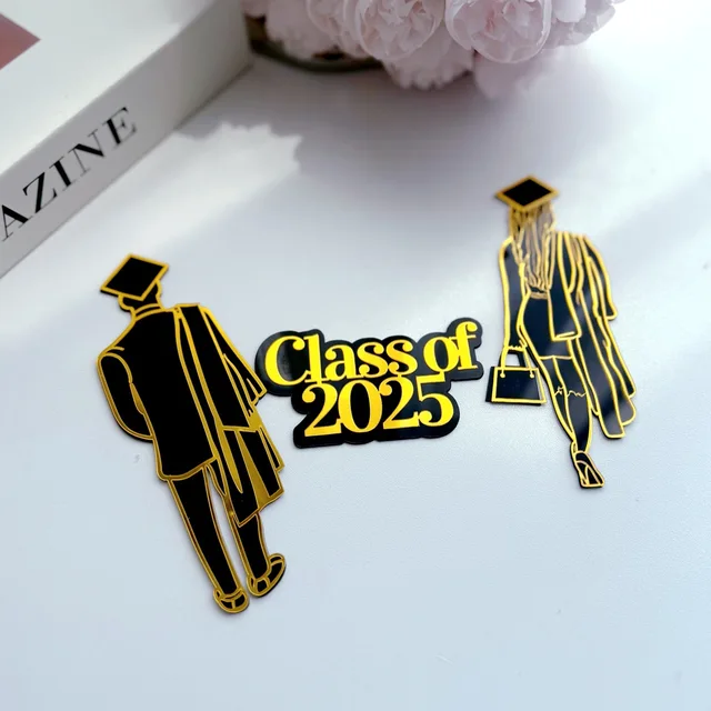 Graduation Season Cake Decoration - Double-layer Male and Female Doctoral Acrylic Graduation Party Cake Insert Cake Topper