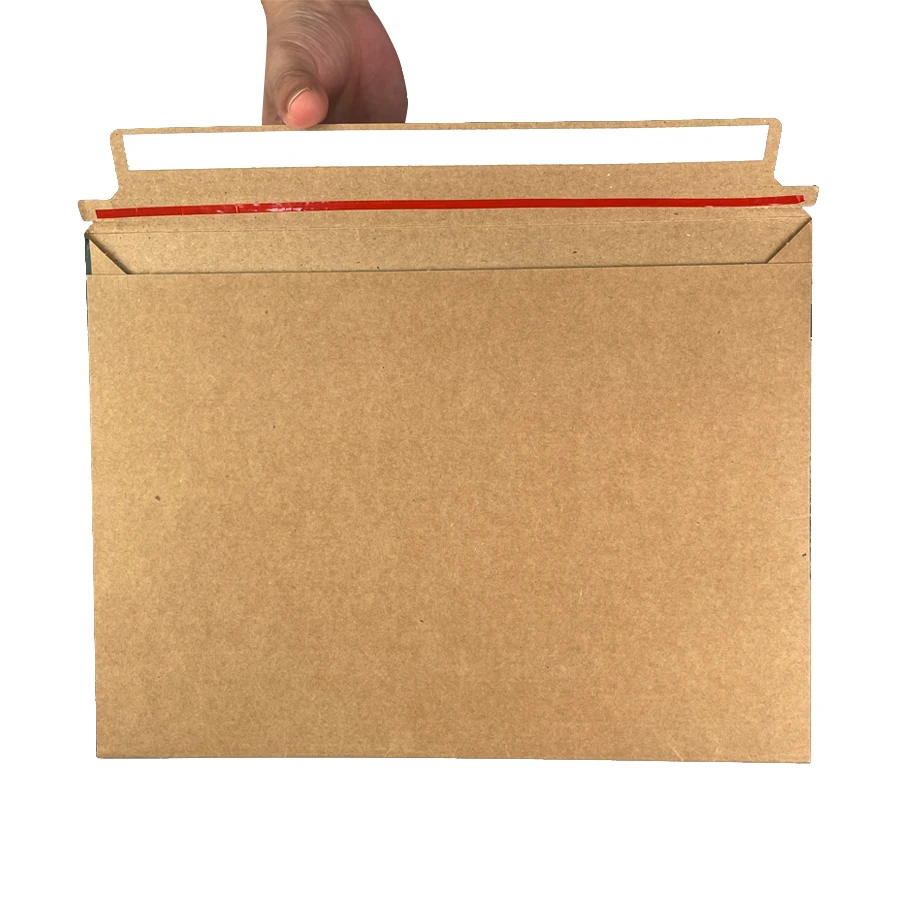 Customized Rigid File Big Brown Kraft Paper Cardboard Shipping Envelope with Self Adhesive