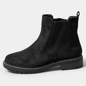 Women Black Suede Chelsea Boots Lug Sole Contrast Stitching Luxury Autumn Winter Fashion Comfort Outdoor Walking Shoes Wholesale
