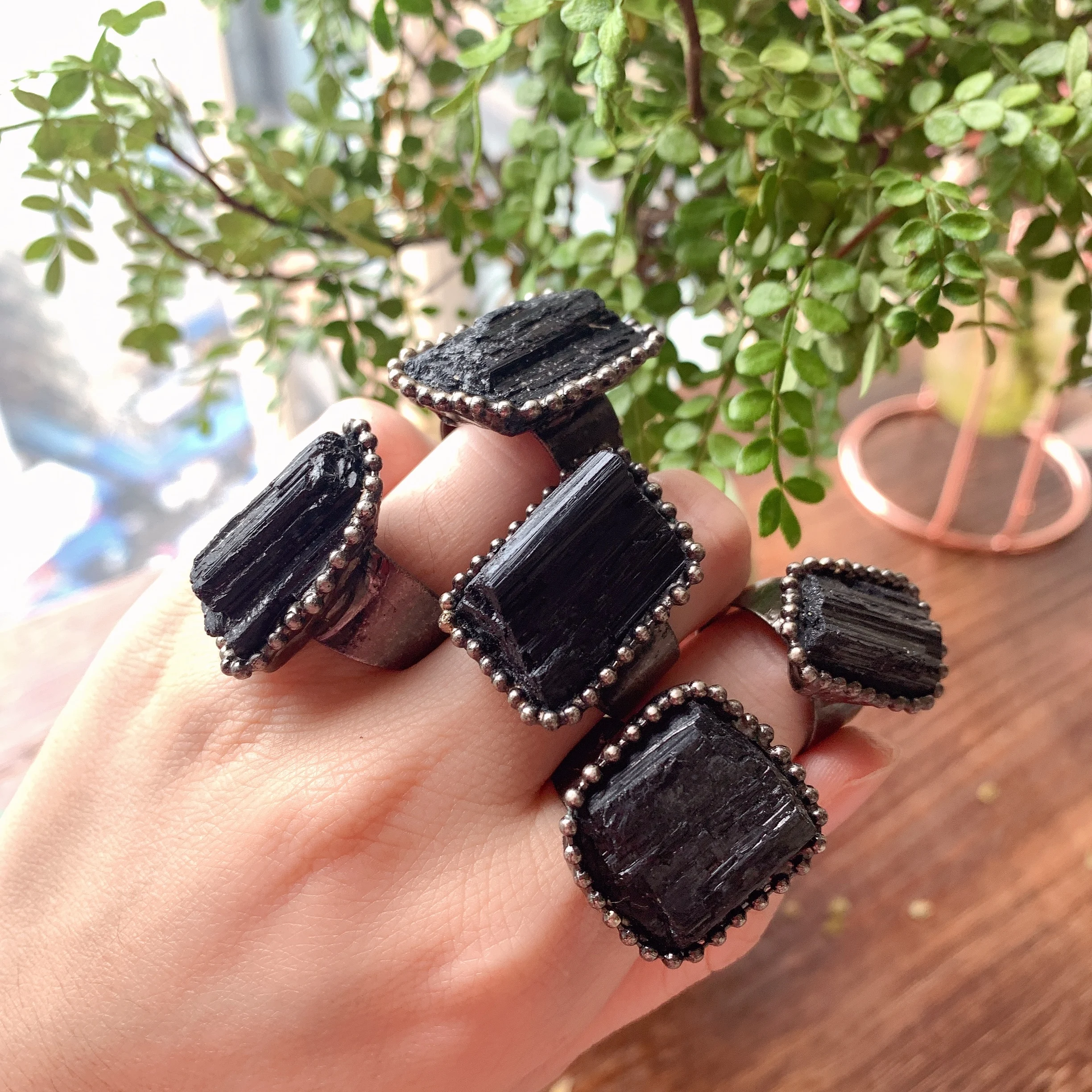 Men Black Tourmaline Jewelry Black Tourmaline Glowstone Ring On