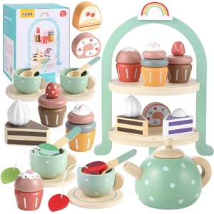 Wooden Pretend Play Kitchen Food Cake Pop Shop Wholesale Educational Toys Kids Learning for Pretend Role Afternoon Tea Sets