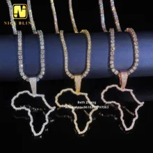 Fashion Custom Map Pendants 925 Sterling Silver Jewelry Hip Hop Moissanite Diamond Africa Map Pendants Hollow Design