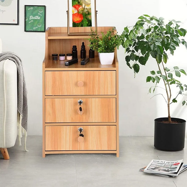 Простой столик для спальни, ночная тумбочка, журнальный столик с 3 выдвижными ящиками и шкафом с замком, современный минималистичный прикроватный шкаф для хранения