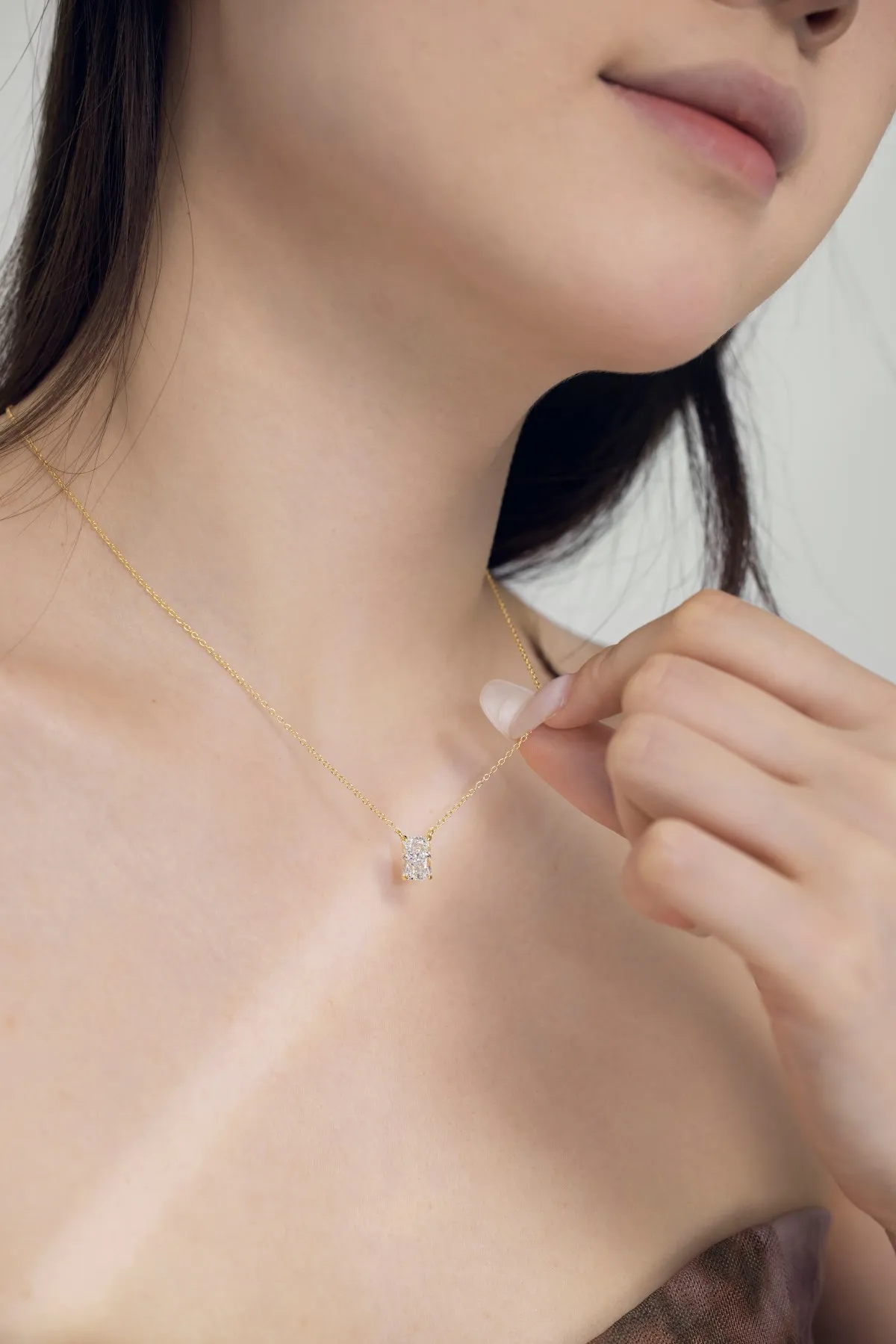 KAKODIY Matte 925 Sterling Silver Necklace 8A Cubic Zirconia Link Rectangular Pendant 18K Gold Plated Women's Necklace detail 5