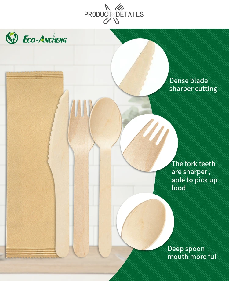 Disposable Wooden Spoon Fork Knife Biodegradable Wood Tableware Cutlery