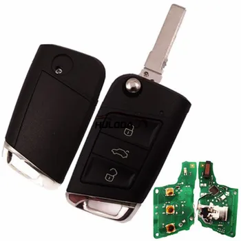 For VW  MQB platform 3 button flip remote key  with ID48 chip-434mhz & HU66 blade, used for T-Cross, Magotan, sagitar ect