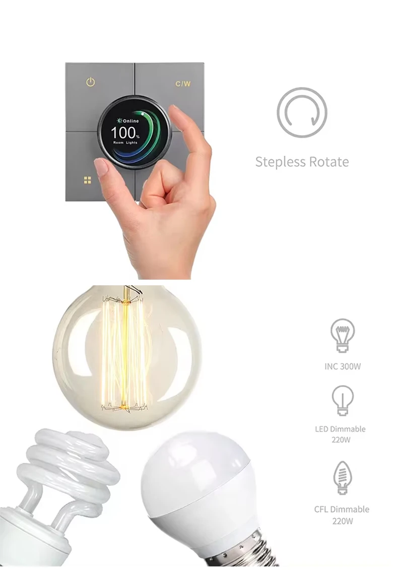 Tuya Smart Home CW Dimming Switch ZigBee Wireless Knob Display Screen Light Control Switch 2 Gang Centralized Control Panel