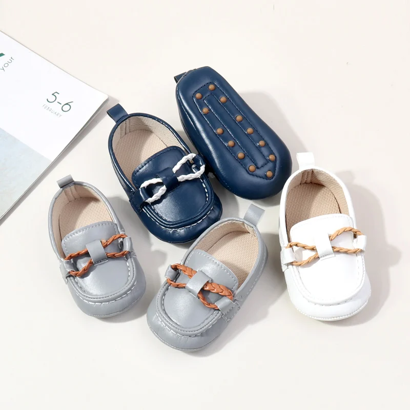 New Arrival Anti-Slip Soft PU Baby Dress Shoes with Flat Outsole Breathable Slip-On Loafers for Boys BBW3229 details