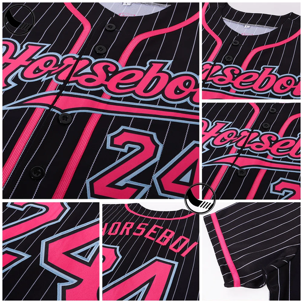 Bottond Pinstrip Polyester Girls Embroidery Canada America Baseball Uniform Set Custom Blank Black and White Jersey Baseball factory