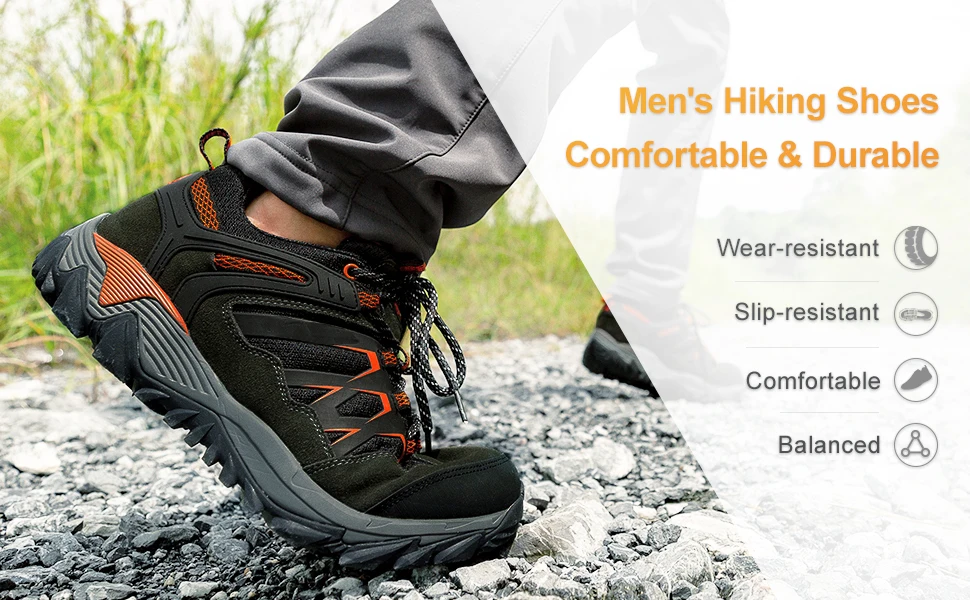Mens Hiking Shoes Breathable Non-slip Sneakers Leather Low Cut Boots ...