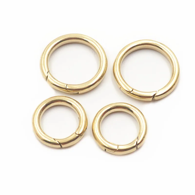 Multi Size Solid Brass Spring Clasps Round Carabiner Keychain Bag Clips Hook Metal O Ring  Connector for Handbag Accessories