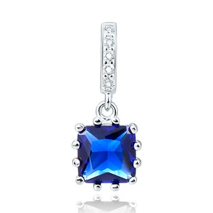 925 Sterling Silver Square Shape Blue Sapphire Pendant Rhodium and Gold Plated Wedding Jewelry Charm Pendants