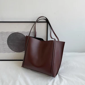 Light Weight Trending Fashion Large Capacity Casual Stylish Autumn Winter Elegant PU Leather  Retro Tote Shoulder Bag for Women