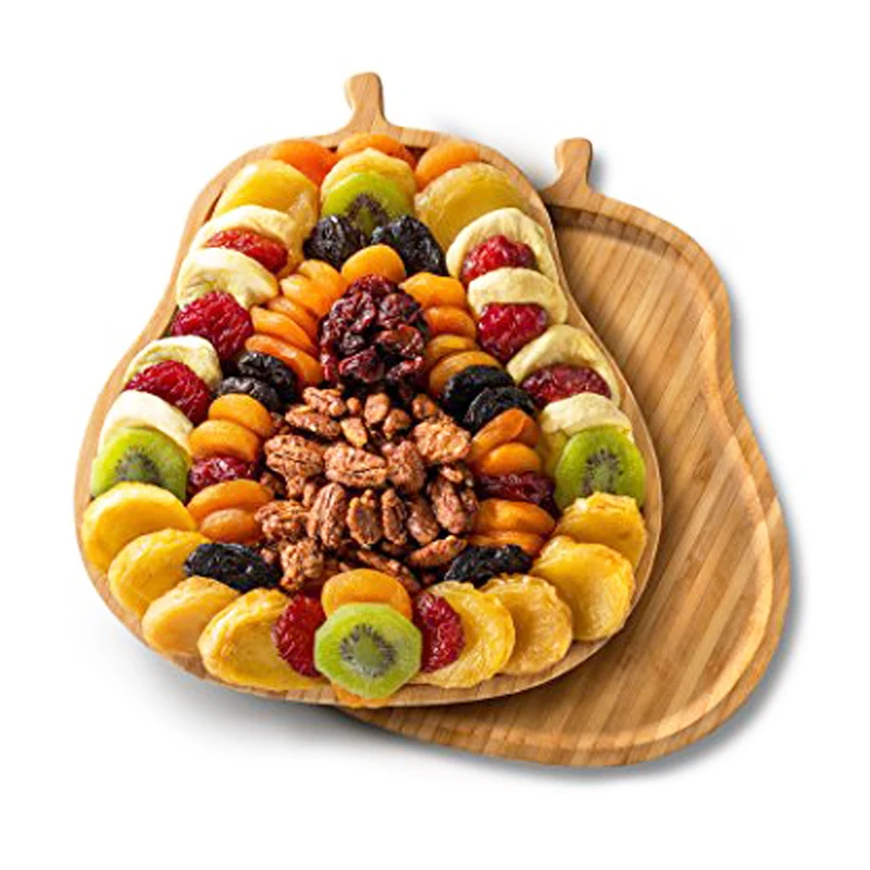 Pear Shape Bamboo Fruit Tray Dessert Serving Platter Appetizer Dish Wooden Snack Plate for Home Kitchen Party