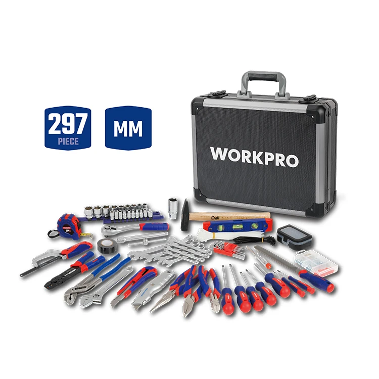 WORKPRO 297PC Tool Set in Aluminum Case - Portable Hand Tool Kit