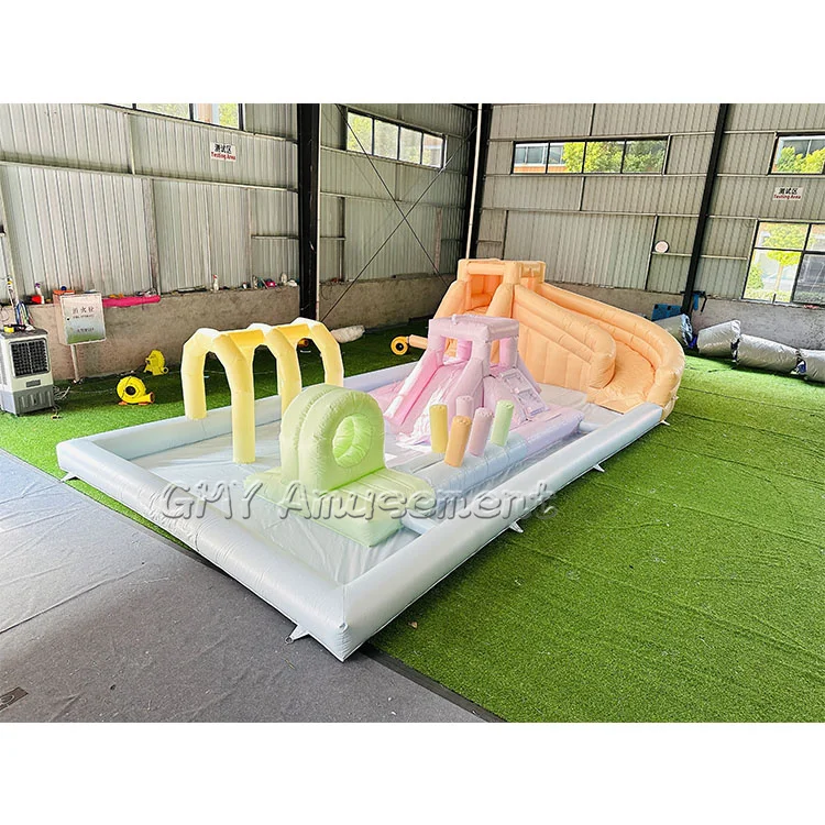 Wholesale Pastel Inflatable Splash Pad Obstacle Course Commercial  Inflatable Jumping Castle With Slide Soft Play for Sale