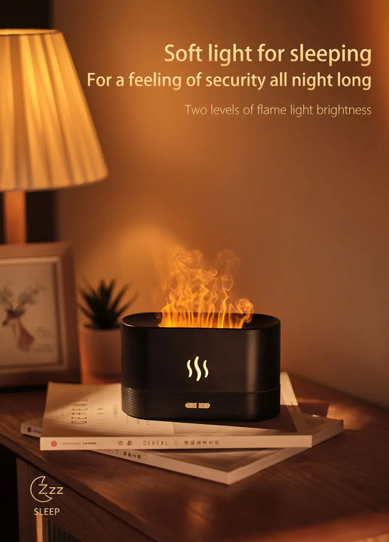 Hot Selling 180ml Air Scent Humidifier Simulation Flame Essential Oil Diffuser Portable LED Night Light Aroma Diffuser for Home