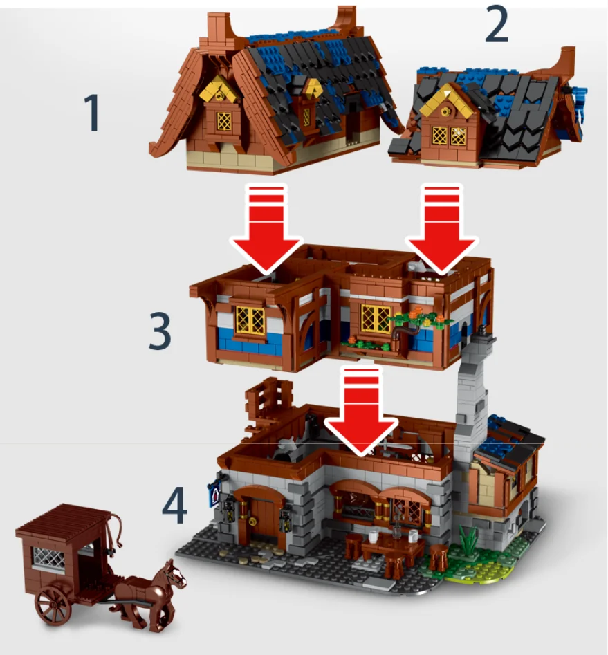 Mork 033002 Build Moc Building Block House Medieval Tavern Build Toy Brick House Blocks Toy for Kids