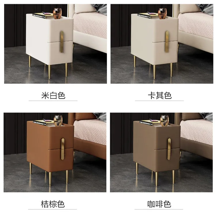 Luxury 30cm Narrow Nightstand With Marble Top Drawers Bedside Table PU ...