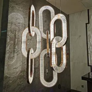 Creative Ring Pendant Light Hotel Lobby Custom Modern Crystal Chandelier for Staircase Long Villa
