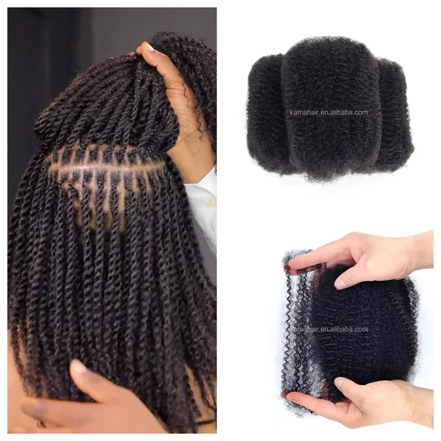 KAMA Afro Kinky Curly 4C Braiding Bulk 12A Double Drawn Remy Virgin Brazilian Hair Extensions Dreadlocks Loc Repair Twists