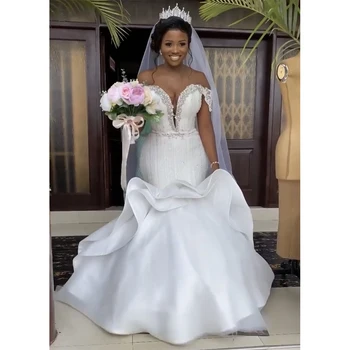 Luxury African Mermaid Wedding Dresses 2022 Vestido De Noiva Off the Shoulder Lace Wedding Gowns Black Girl Women Bride Dress