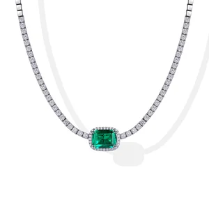 Luxury Jewelry 9k White Gold Ice Out Lab-grown Gemstone Tennis Chain Emerald Cut Charm Wedding Chokers Necklaces for Women Girls