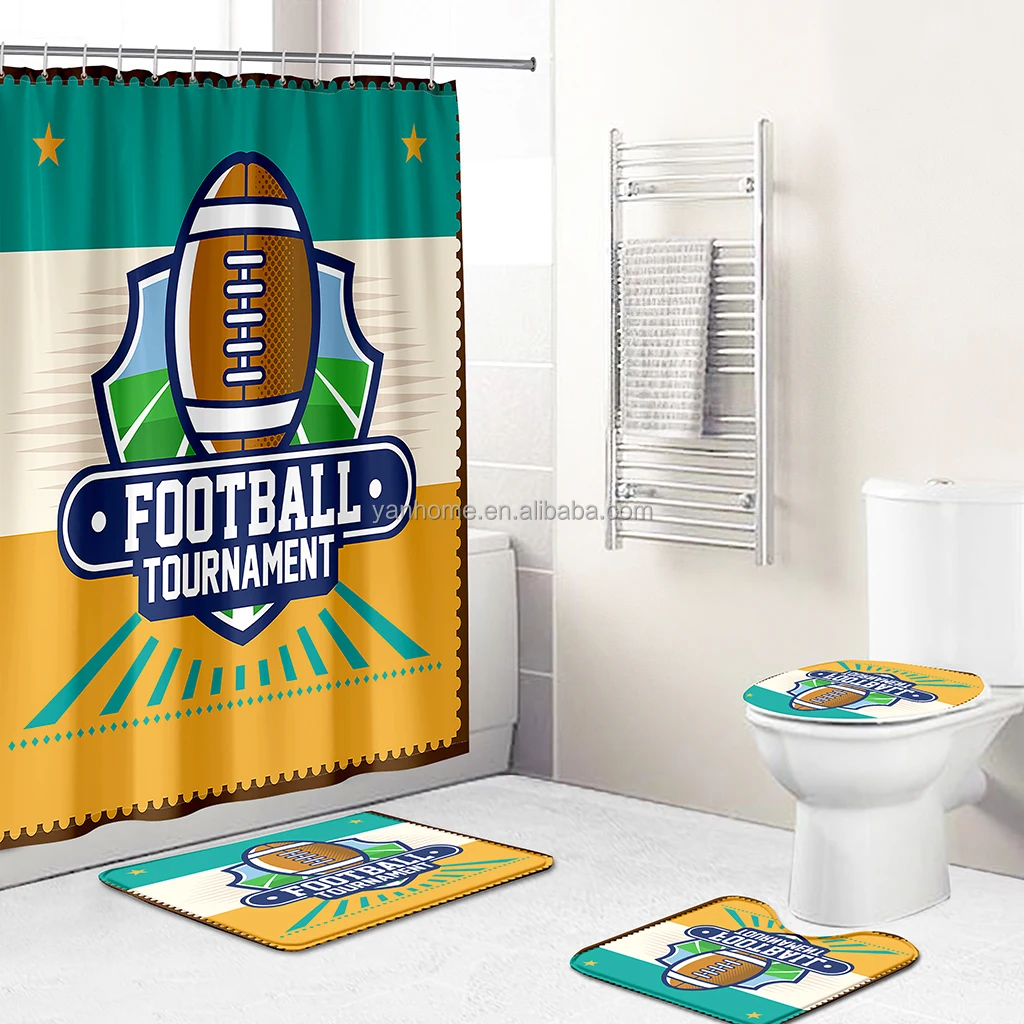 3d Sports American Football Team Customize Shower Curtain Bathroom Sets With Shower Curtain And