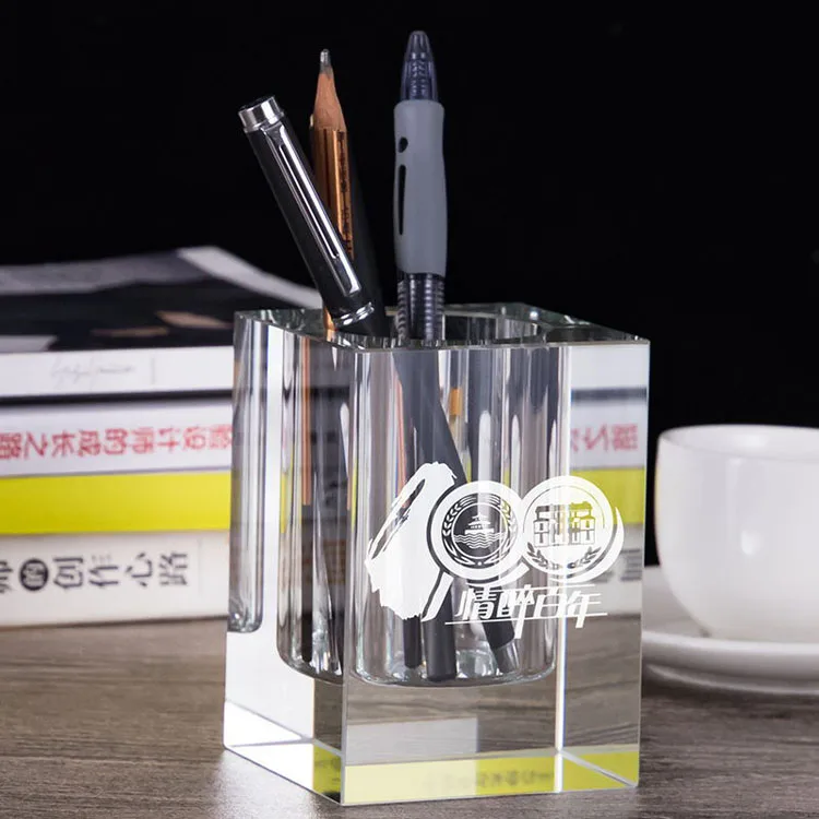 Wholesale New Arrival Decoration Office Desktop Custom Glass Crystal Pen Holder factory