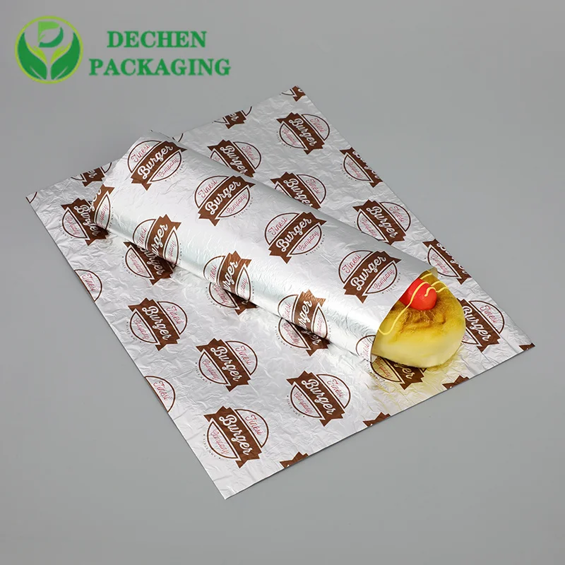 Papel de aluminio de hamburguesa, papel de embalaje de hamburguesa de plata