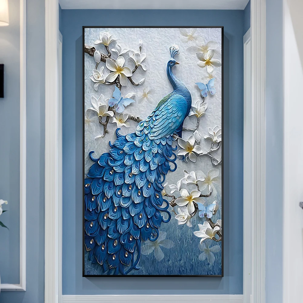 Custom Canvas Peacock Round 5D Crystal Diamond Painting Kit Handwork Decorative Animal Paintings