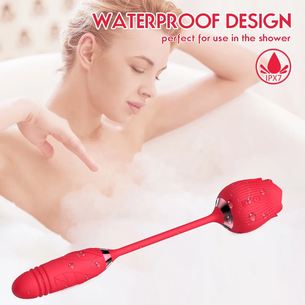 2 In1 Rose Sex Toy Stimulator Adult Toys Clitoral Tongue Licking G Spot  Vibrators Thrusting Dildo Vibrator for Women