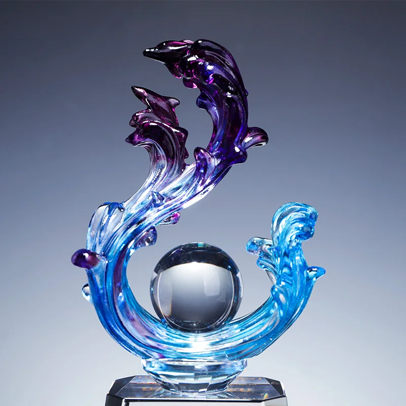 Factory custom direct sales glass Ocean Heart k9 crystal trophy factory