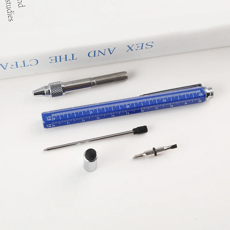 6 in 1 Multifunctional Tool Ballpoint Pen With Ruler Level Cross Flat Head Screwdriver Touch Screen Pocket Multitool Pen