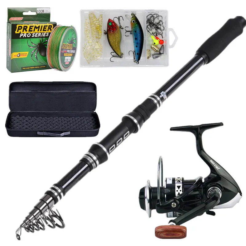 cheapo fishing poles Pole Combo Set, 6.89ft Fishing Rod and Reel Combo, Carbon Fiber Telescopic Fishing Rod Kit with Spinning Reel, Fishing Pliers, Lip Gripper, Line, Lures for Beginner Angler (Black&Gold, 1PACK) Best Fishing Rods and Gear