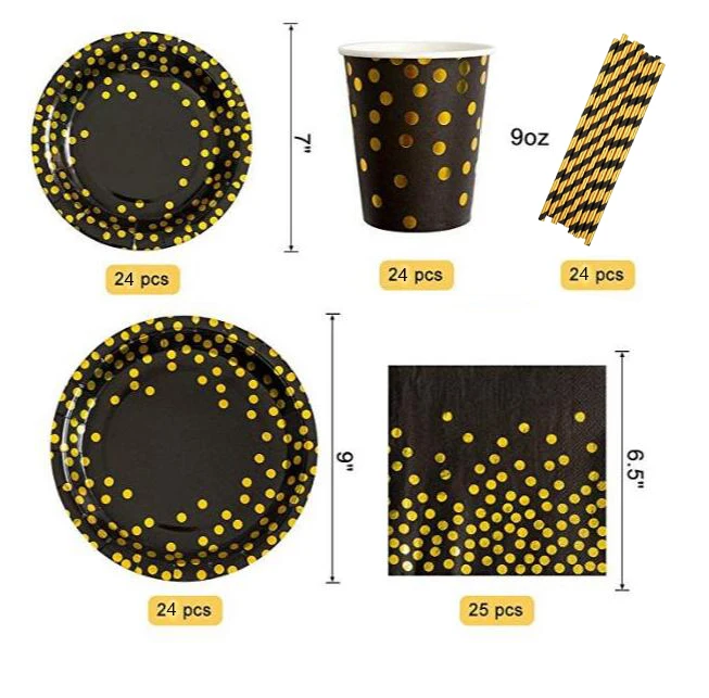 Huiran 24 Guests Birthday Disposable Tableware Set Party Disposable Party Plate Supplies